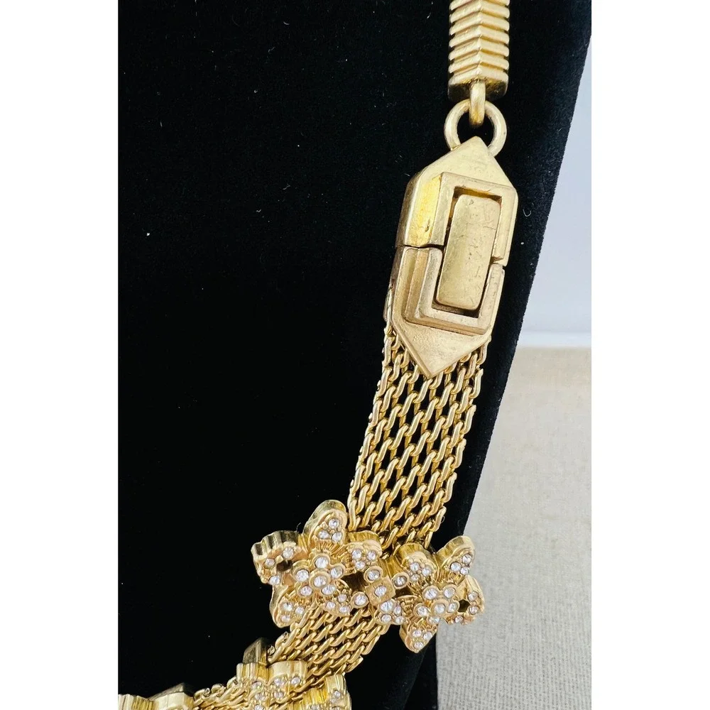 Cabi Bon Vivant Gold Tone Crystal Floral Convertible Necklace Bracelet